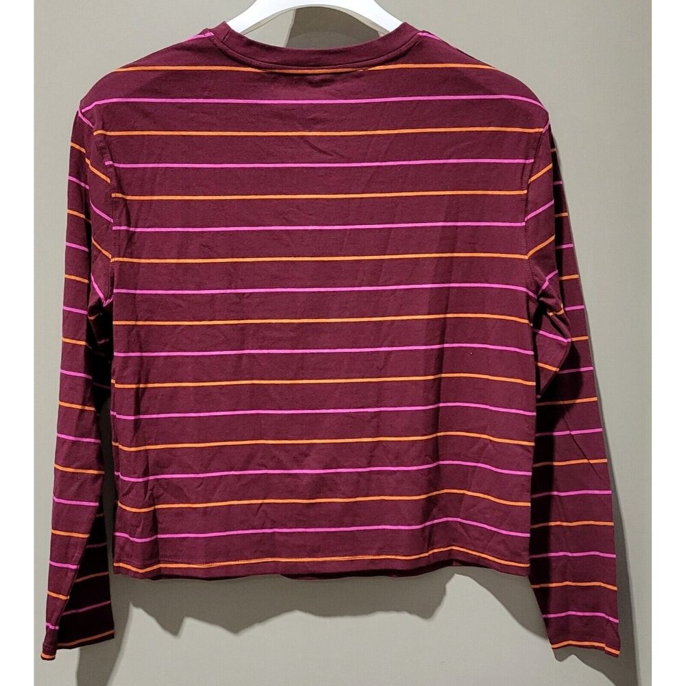 A New Day Burgundy w/ Pink & Orange Thin Stripes LS Soft Cotton Tee -- Small 4-6 - Picture 2 of 7